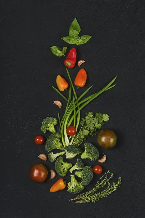 Framed Print : Overhead Composition with Fresh Spring Onion Print