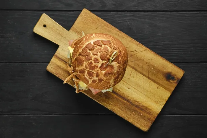 Framed Print : Overhead View of Large Burger with Pulled Beef Print Framed Print : Overhead View of Large Burger with Pulled Beef Print