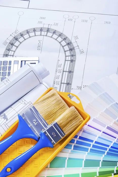 Framed Print : Paint Brushes and Blueprints Print by imageBROKER Framed Print : Paint Brushes and Blueprints Print by imageBROKER