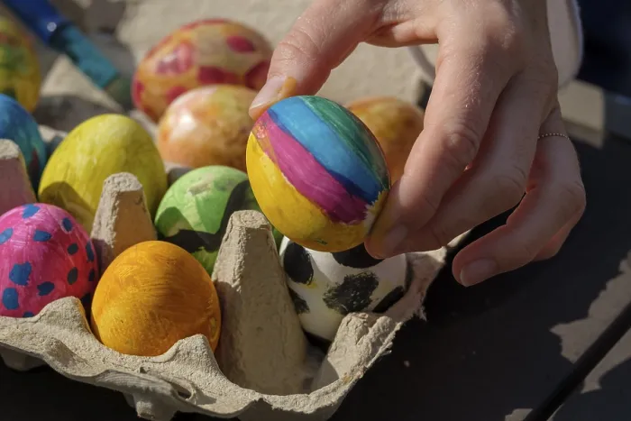 Framed Print : Painted Easter Eggs in Egg Box Print, Bavaria, Germany