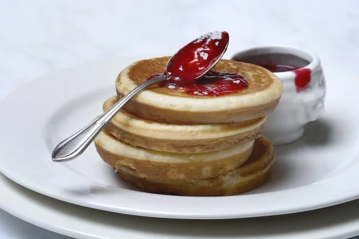 Framed Print : Print of Pancake with Raspberry Jam and Spoon Framed Print : Print of Pancake with Raspberry Jam and Spoon