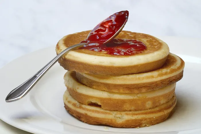 Framed Print : Pancake with Raspberry Jam and Spoon Print Framed Print : Pancake with Raspberry Jam and Spoon Print