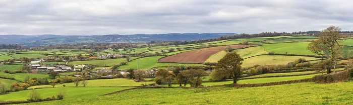 Framed Print : Panorama Print of Devon Countryside in Autumn, England Framed Print : Panorama Print of Devon Countryside in Autumn, England