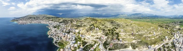Framed Print : Panorama of Saranda from a Drone Print, Albania Framed Print : Panorama of Saranda from a Drone Print, Albania