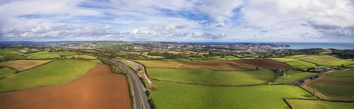 Framed Print : Panorama Print of Torbay Fields from a Drone, Devon, UK Framed Print : Panorama Print of Torbay Fields from a Drone, Devon, UK