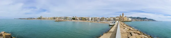 Framed Print : Panoramic View of Sitges Beach Print, Spain Framed Print : Panoramic View of Sitges Beach Print, Spain