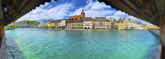 Framed Print : Panoramic View over Reuss River Print, Lucerne Switzerland