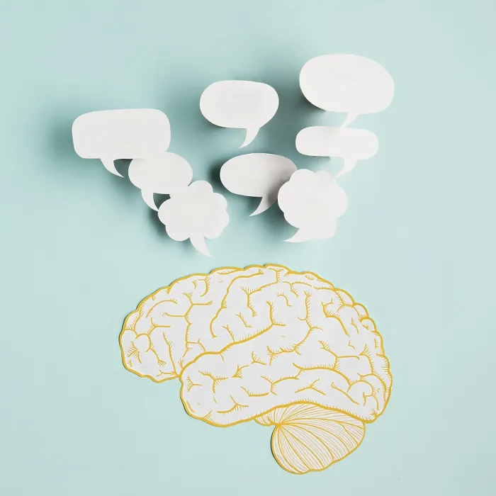 Framed Print : Paper Brain with Chat Bubbles Print Framed Print : Paper Brain with Chat Bubbles Print