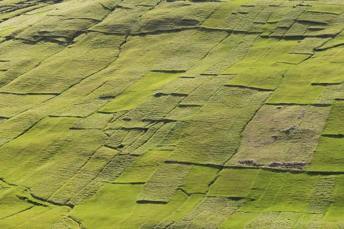 Framed Print : Patchwork Fields Print, Kvívík, Faroe Islands