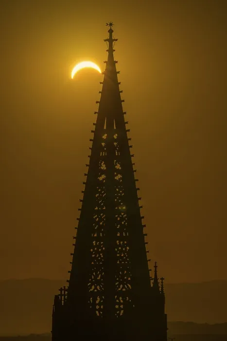 Framed Print : Partial solar eclipse print featuring Freiburg Minster Framed Print : Partial solar eclipse print featuring Freiburg Minster