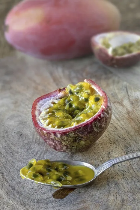Framed Print : A Passion Fruit Print with Mango Background Framed Print : A Passion Fruit Print with Mango Background