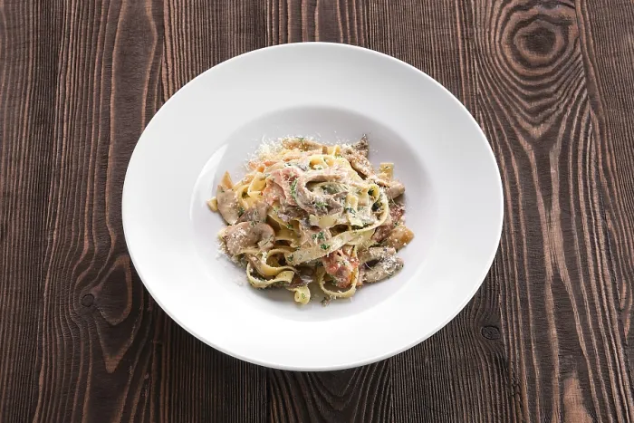 Framed Print : Pasta with Bacon and Squid Print Framed Print : Pasta with Bacon and Squid Print