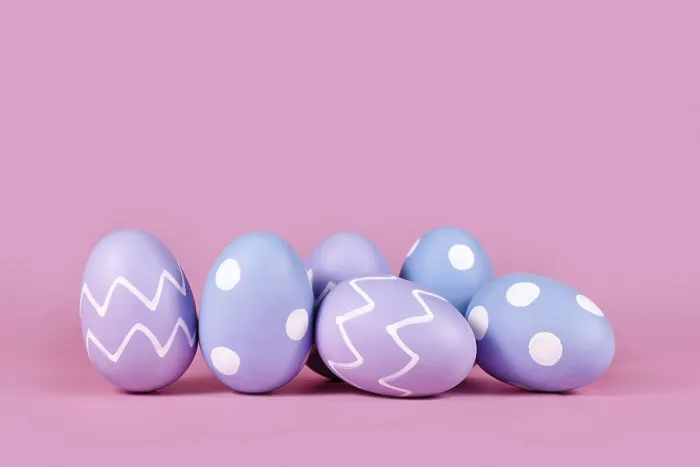 Framed Print : Pastel Easter Eggs Print on Pink Background