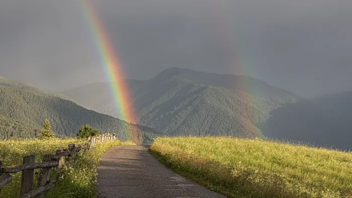Framed Print : A Path in the Alps Leads Through Two Rainbows Print Framed Print : A Path in the Alps Leads Through Two Rainbows Print