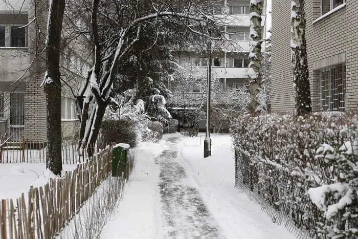Framed Print : Path between blocks of flats in winter Print, Warsaw, Poland Framed Print : Path between blocks of flats in winter Print, Warsaw, Poland
