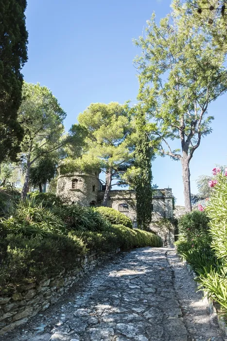 Framed Print : Path towards a small castle, Saint-Florent Print, Corsica, France