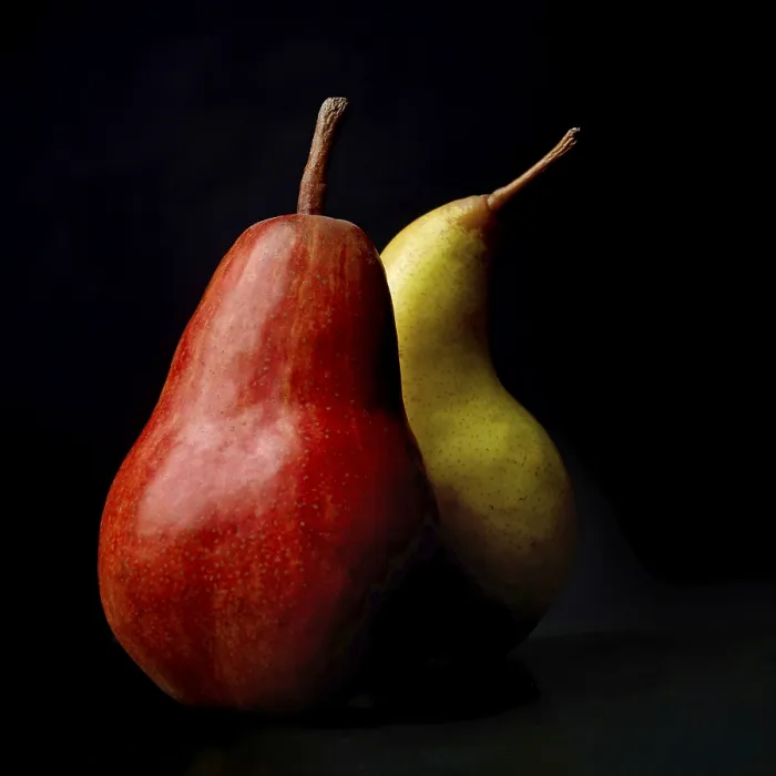Framed Print : Two Pears Print on Black Background Framed Print : Two Pears Print on Black Background