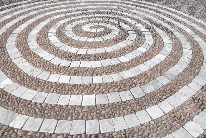 Framed Print : Pebbles Mosaic Floor Print with Spiral Pattern Framed Print : Pebbles Mosaic Floor Print with Spiral Pattern