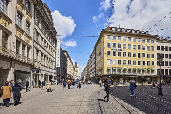 Framed Print : Munich Pedestrian Zone Print, Bavaria, Germany Framed Print : Munich Pedestrian Zone Print, Bavaria, Germany