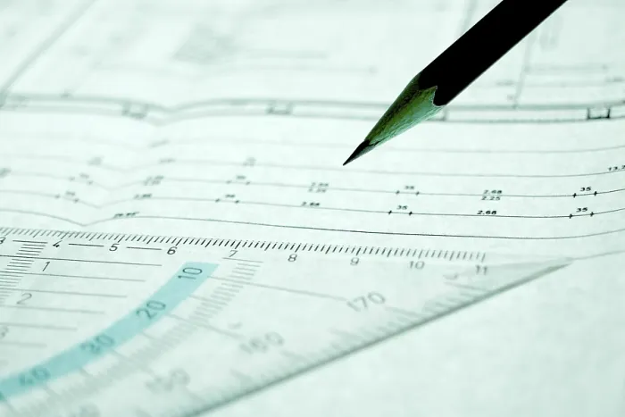 Framed Print : Pencil and set square on construction plan print Framed Print : Pencil and set square on construction plan print
