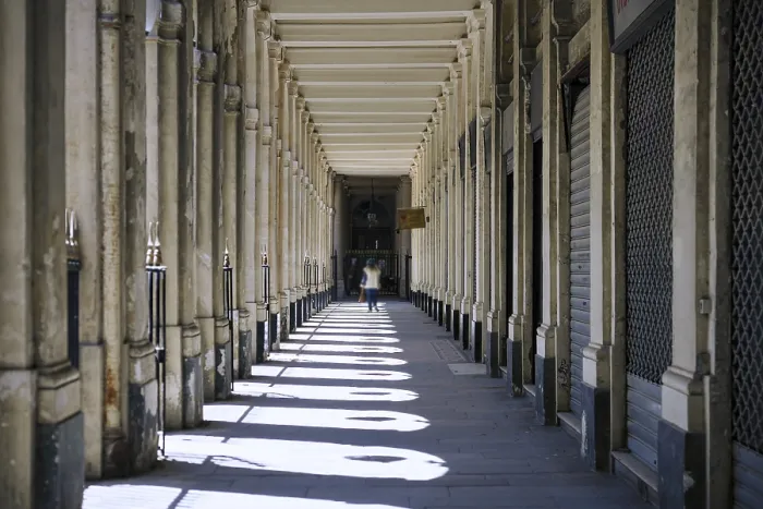 Framed Print : Historic Colonnade Print with Dramatic Sunlight Framed Print : Historic Colonnade Print with Dramatic Sunlight