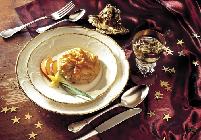 Framed Print : Christmas Pie Print with Decorations Framed Print : Christmas Pie Print with Decorations