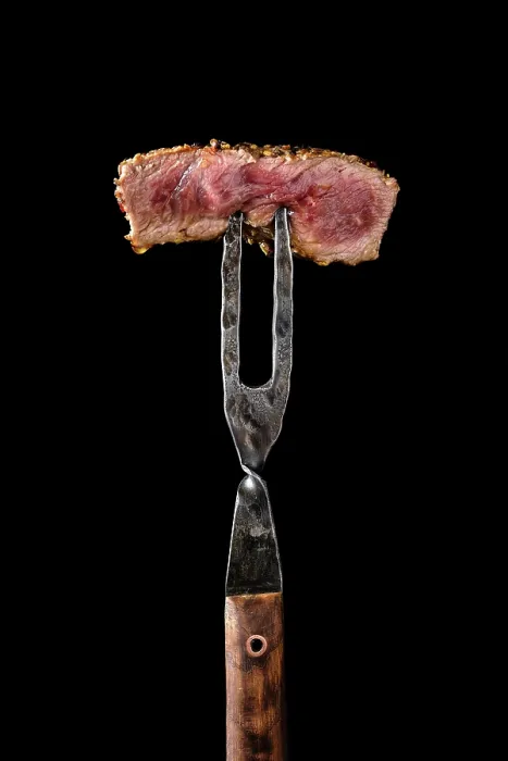 Framed Print : Medium Rare Steak Print - Piece on Fork
