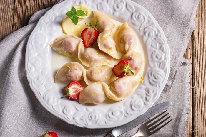 Framed Print : Polish Pierogi with Strawberries Print Framed Print : Polish Pierogi with Strawberries Print