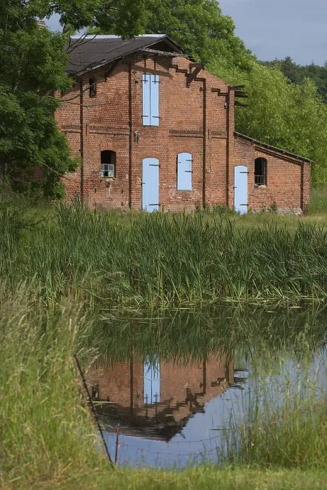 Framed Print : Former pigsty reflected in the pond, Print Framed Print : Former pigsty reflected in the pond, Print