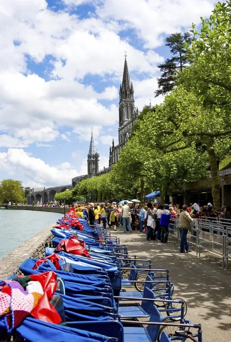 Framed Print : Lourdes Pilgrims and Wheelchairs in Front of the Baths Print Framed Print : Lourdes Pilgrims and Wheelchairs in Front of the Baths Print
