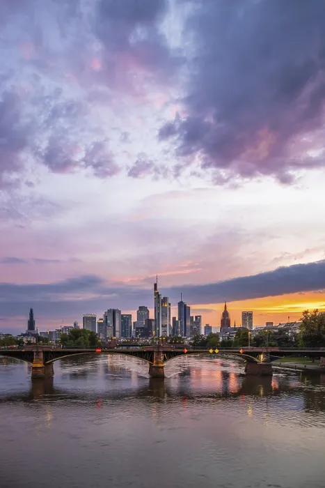 Framed Print : Pink Sunset Print Over Frankfurt River Main