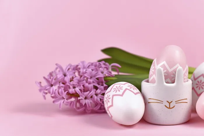 Framed Print : Pink and White Easter Eggs Print with Bunny Cup Framed Print : Pink and White Easter Eggs Print with Bunny Cup