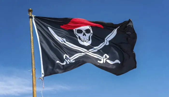 Framed Print : The Pirate Flag Print Against a Blue Sky Framed Print : The Pirate Flag Print Against a Blue Sky
