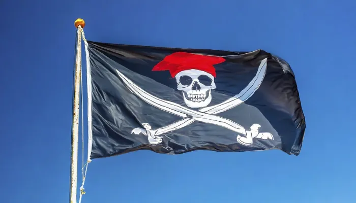 Framed Print : The Pirate Flag Print - Isolated Against the Blue Sky