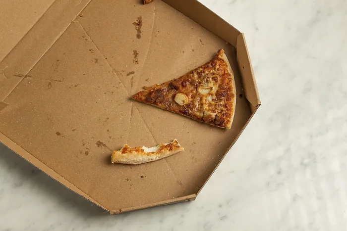 Framed Print : Pizza Box with Leftovers Print, Top View Framed Print : Pizza Box with Leftovers Print, Top View