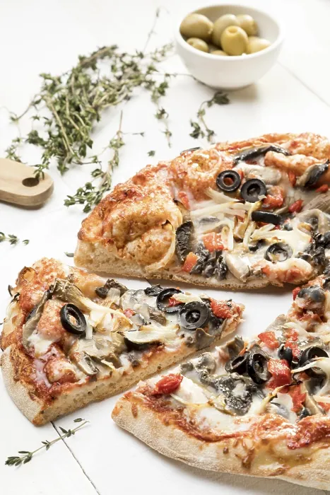 Framed Print : Print of Pizza with Olives and Vegetables Framed Print : Print of Pizza with Olives and Vegetables