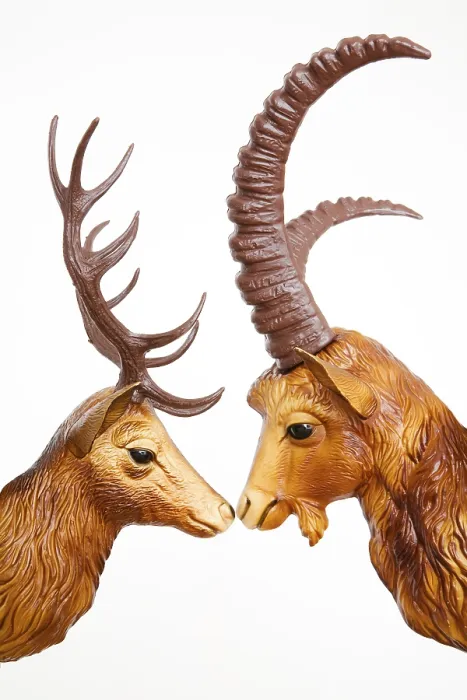 Framed Print : Print of Plastic Deer and Ibex Heads in Profile Framed Print : Print of Plastic Deer and Ibex Heads in Profile
