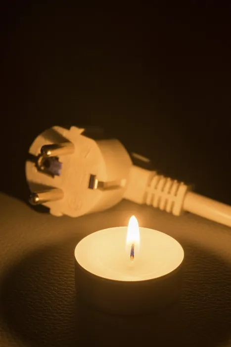 Framed Print : Print of a Burning Candle with Electric Cable