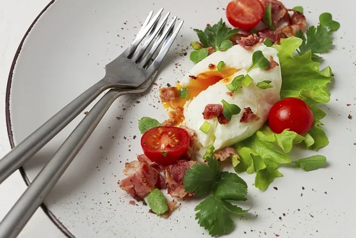 Framed Print : Poached Egg with Bacon and Vegetables Print Framed Print : Poached Egg with Bacon and Vegetables Print