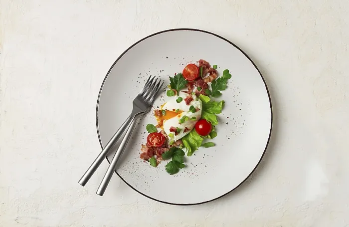 Framed Print : Poached Egg with Bacon and Vegetables Print Framed Print : Poached Egg with Bacon and Vegetables Print