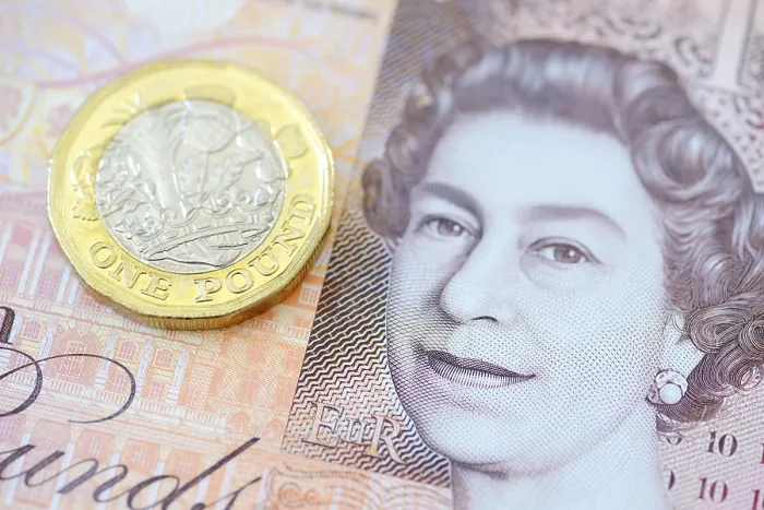 Framed Print : British Pound Coin on Ten Pound Note Print, Close Up Framed Print : British Pound Coin on Ten Pound Note Print, Close Up
