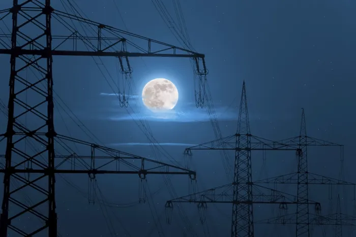 Framed Print : Power masts in the moonlight Print
