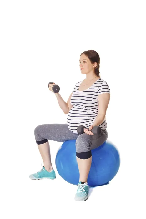 Framed Print : Pregnancy Exercise Print with Ball and Barbells
