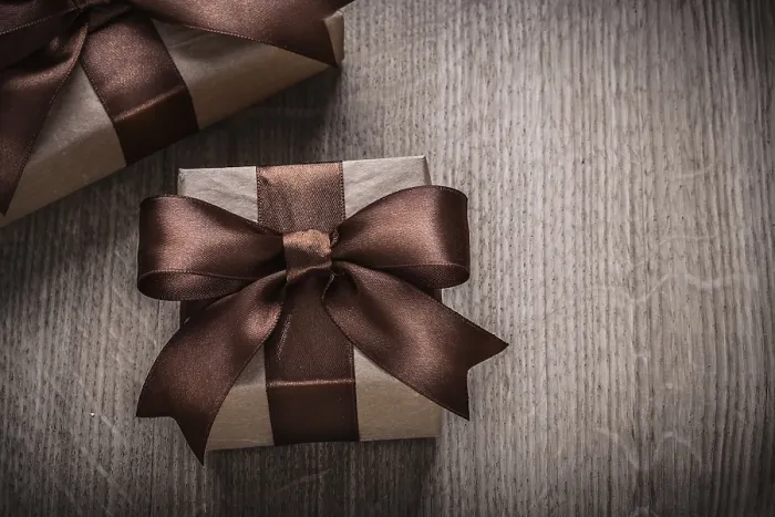 Framed Print : Brown Ribbon Present Boxes Print - Celebration Concept Framed Print : Brown Ribbon Present Boxes Print - Celebration Concept