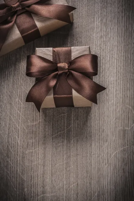 Framed Print : Vertical Brown Ribbon Present Boxes Print