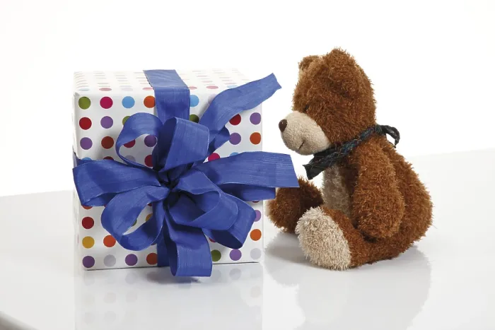 Framed Print : Present with a ribbon and a teddy bear Print Framed Print : Present with a ribbon and a teddy bear Print