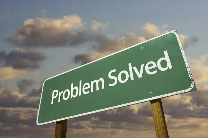 Framed Print : Problem Solved Green Road Sign Print with Dramatic Sky Framed Print : Problem Solved Green Road Sign Print with Dramatic Sky