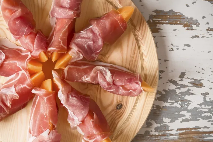Framed Print : Prosciutto and Melon Print from Above Framed Print : Prosciutto and Melon Print from Above