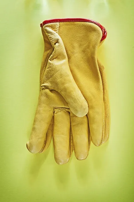 Framed Print : Protective Gloves Print on Yellow Background Framed Print : Protective Gloves Print on Yellow Background