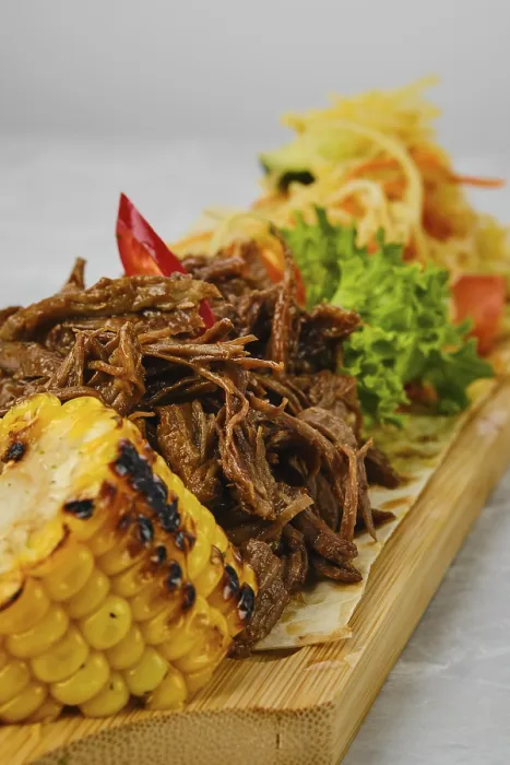 Framed Print : Pulled Beef Print with Grilled Corn and Pickled Cabbage Framed Print : Pulled Beef Print with Grilled Corn and Pickled Cabbage